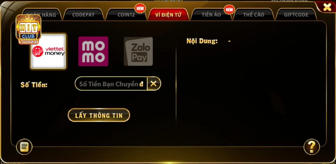 Phương thức nạp tiền qua ví điện tử tại Hitclub