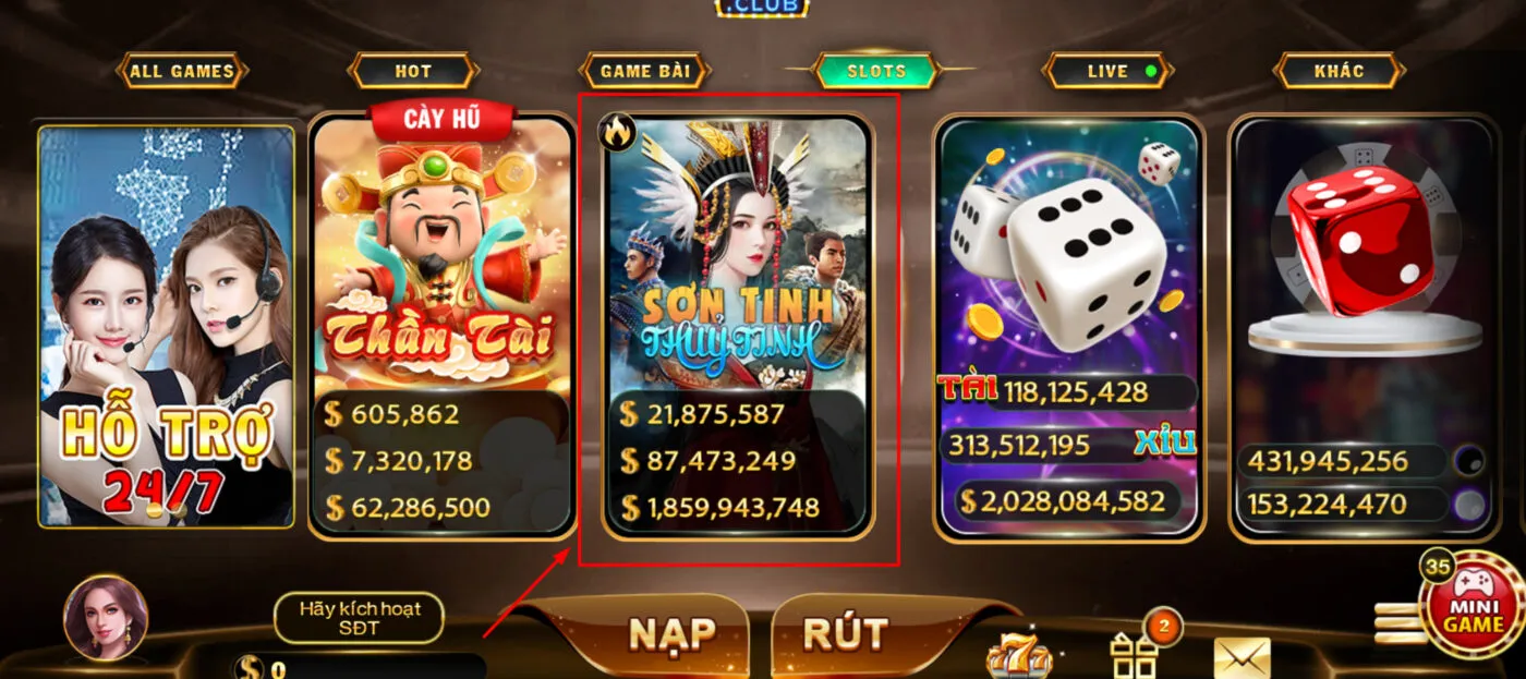 Sơn Tinh Thủy Tinh Hit Club được thiết kế với 3 hàng 5 cột cùng 20 dòng trả thưởng